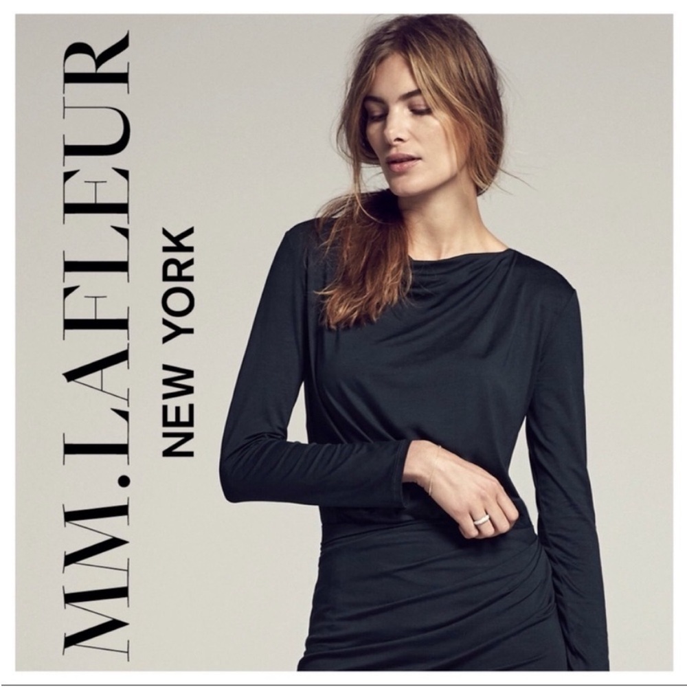 MM Lafleur The Winfrey Top Black Italian Jersey Stretch Shirt Ruched +1 US 14-22